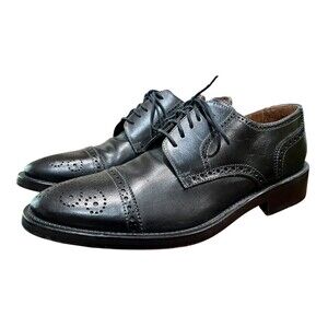 Pronto Uomo Firenze Italy Black Brogue Style Wing Tip Oxford Shoes  Size 10